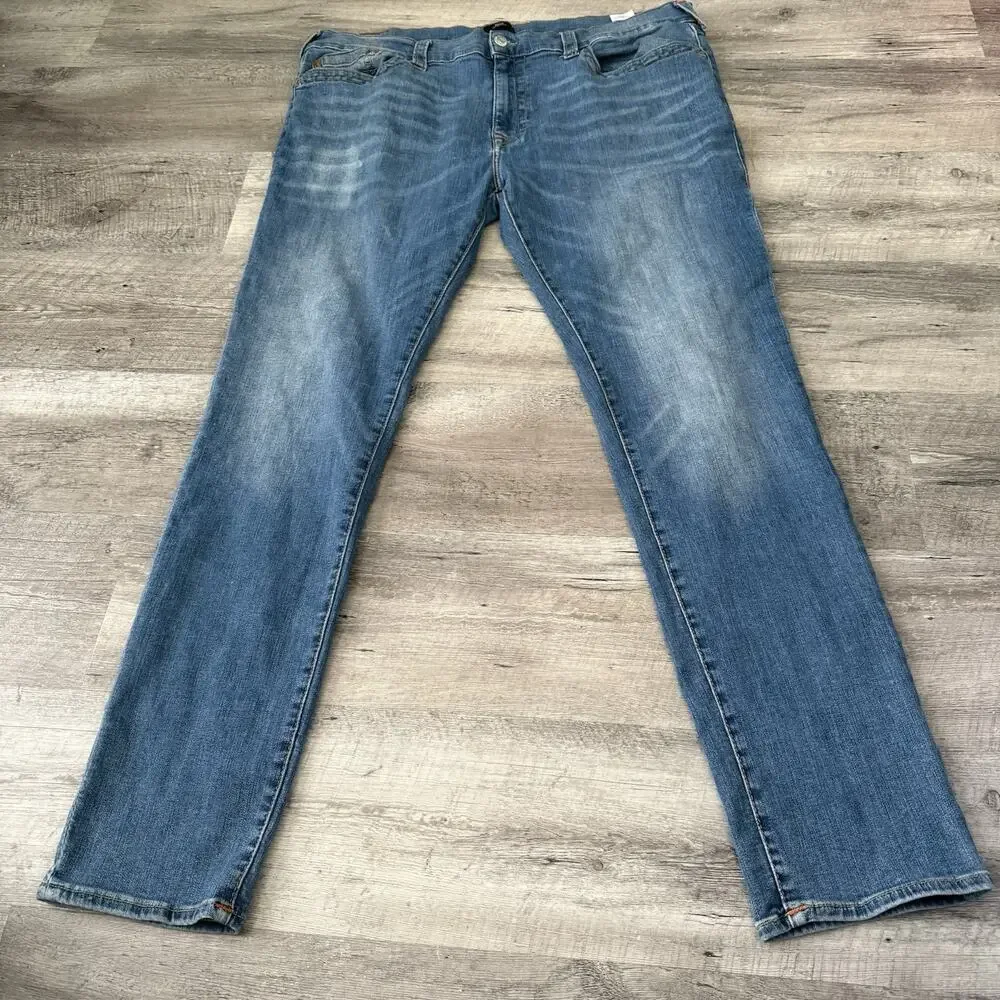 True Religion Jeans Mens Sz 42x35 ROCCO Relaxed Skinny 5-Pocket Blue No Flap